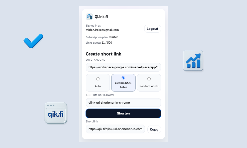 QLink Chrome extension popup screenshot