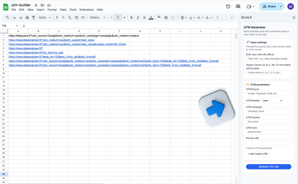 UTM builder workflow in Google Sheets
